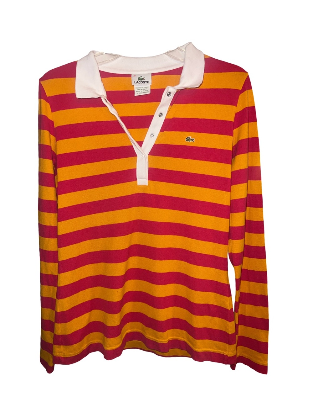 Lacoste long-sleeve striped polo shirt Pink Yellow Size 40  Large Women’s